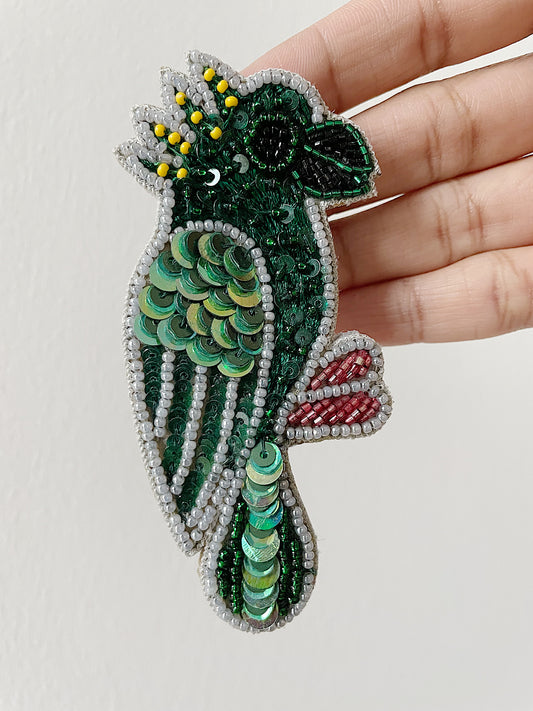 hand embroidered earrings - green parrots