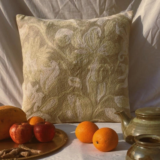 hand-embroidered silk pillow case