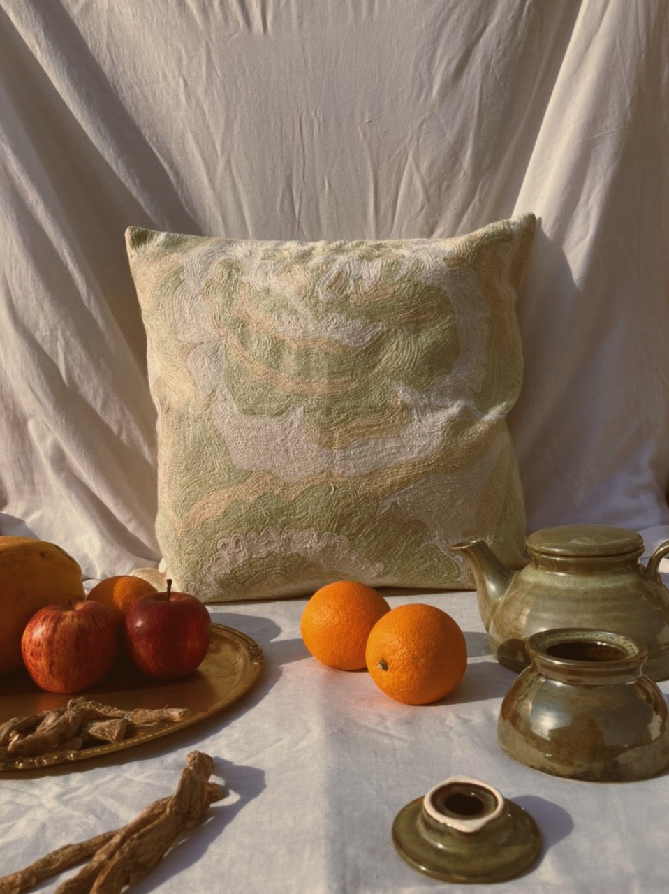 hand-embroidered silk pillow case