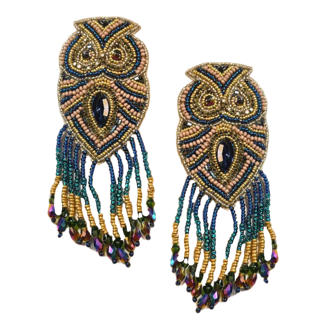hand embroidered earrings - nightowls