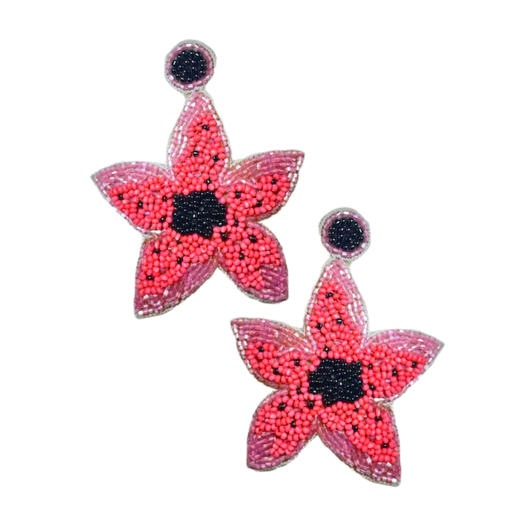 hand embroidered earrings - pink melodies